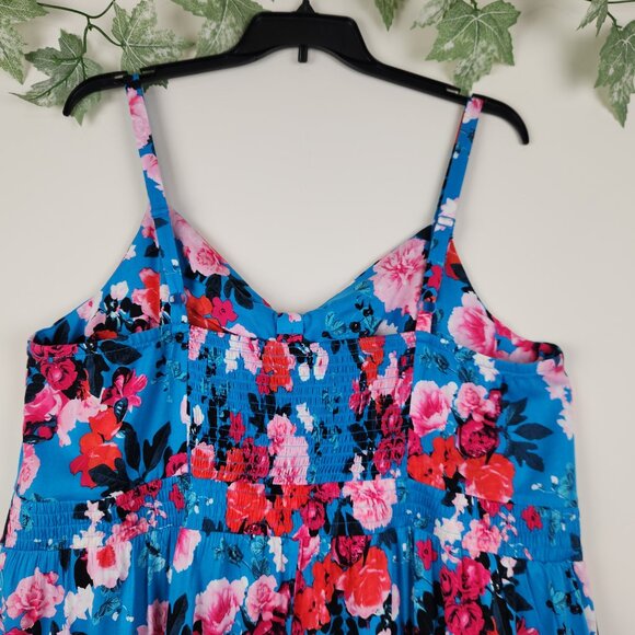 Torrid Sz 3X (22-24) Blue Floral Spaghetti Straps Ruffle Hem Romper Pockets NWT - Picture 7 of 12